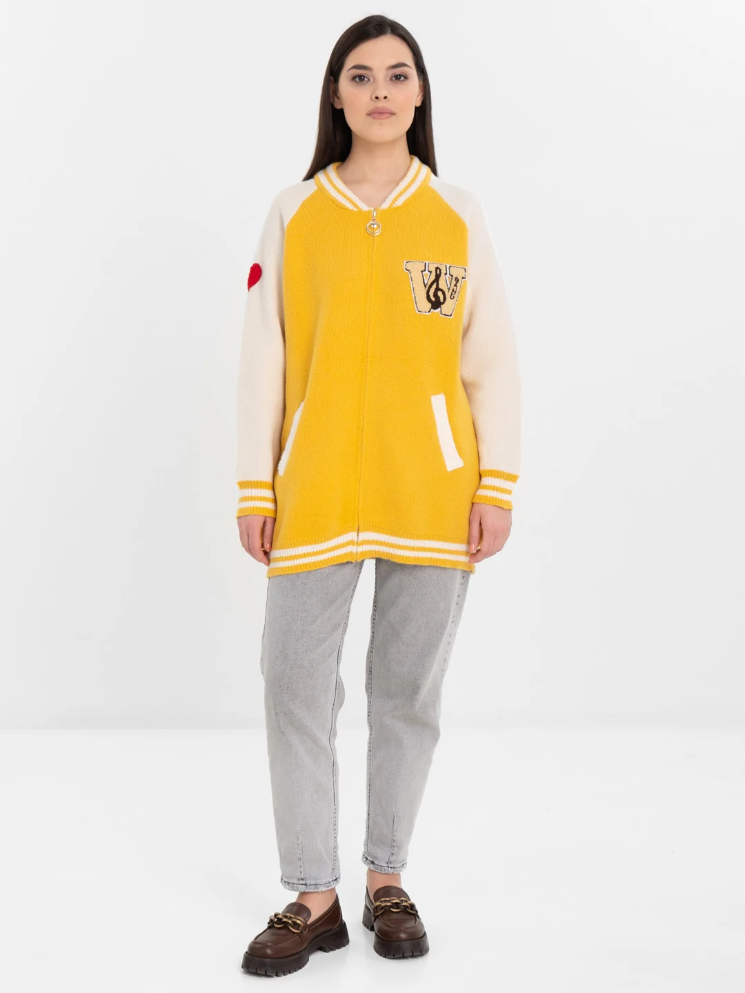 Горчичный женский бомбер свободного кроя, oversize