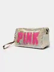Белый косметичка PINK на молнии с бусинами