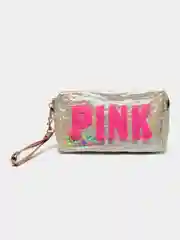 Белый косметичка PINK на молнии с бусинами