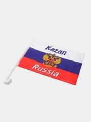 Флаг России с гербом, Казань, 30 х 45 см, шток для машины, 45 см, полиэстер