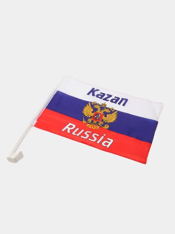 Флаг России с гербом, Казань, 30 х 45 см, шток для машины, 45 см, полиэстер