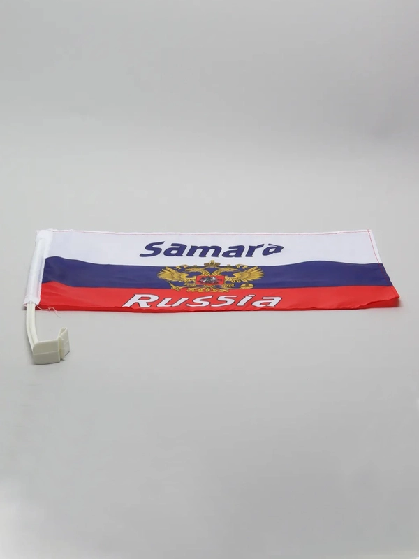 Флаг России с гербом, Самара, 30 х 45 см, шток для машины, 45 см, полиэстер