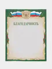 Зеленый благодарность, благодарственное письмо, герб РТ, герб РФ, размер 21*29,7 см
