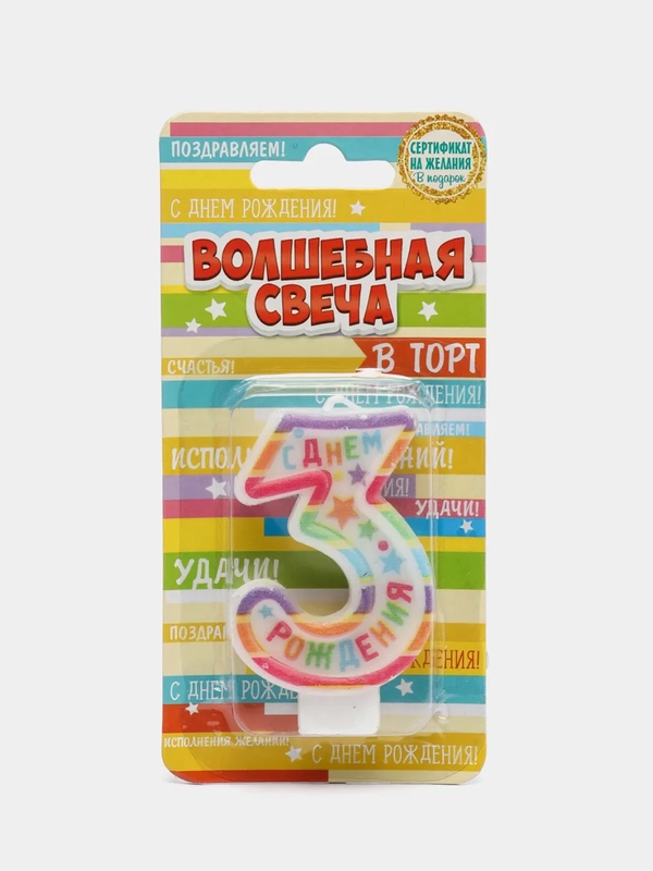 Свеча в торт "С Днем рождения", цифра 0,1,2,3,4,5,6,7,8,9