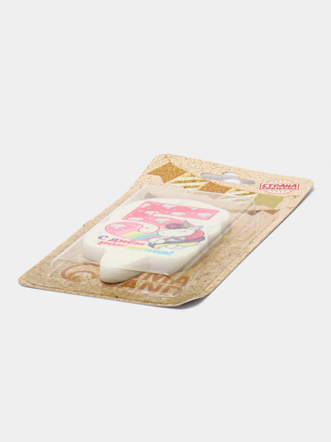 Свеча для торта "С Днём Рождения, рисунки разные, цифра 1 - 8", 5 х 8.5 см