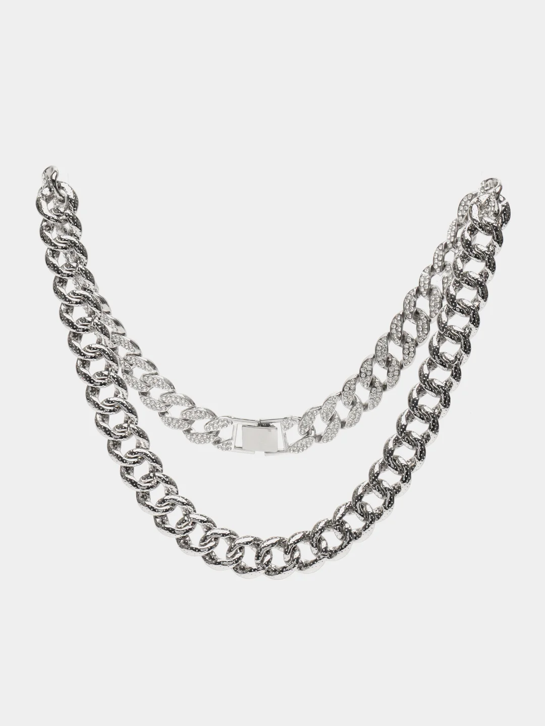 Серебряный цепь кубинская с бриллиантами (имитация)