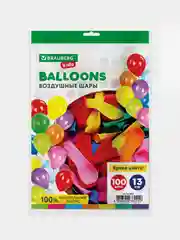 Шарики воздушные набор на праздник 100 штук, 13 см, яркие цвета, Brauberg Kids, 591874