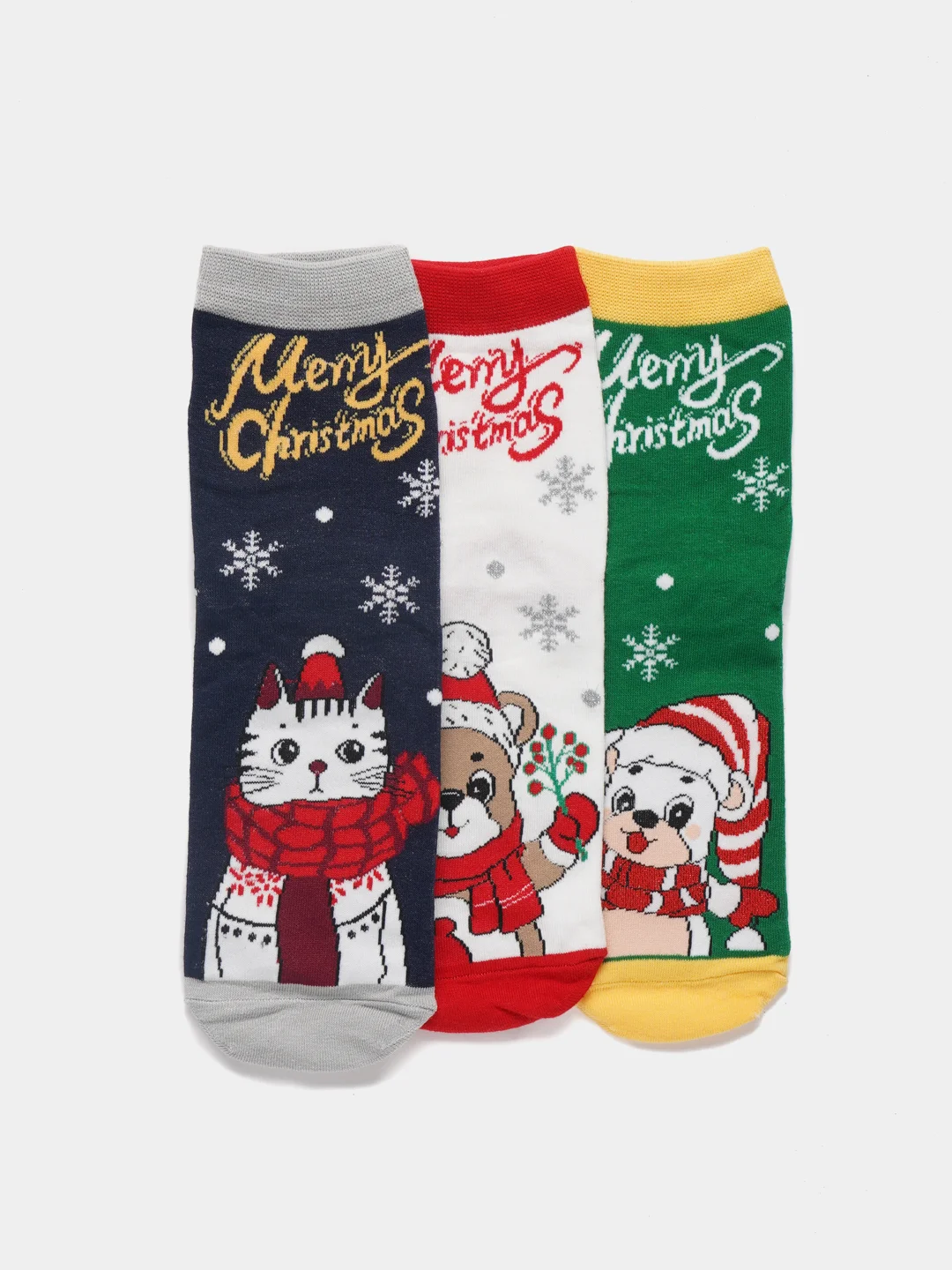 Приглушённый хаки носки новогодние в стальной коробке, 3 пары