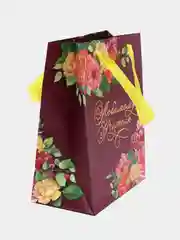 Багровый пакет подарочный бумажный с ручками  "Любимому учителю" 23 х 18 х 10