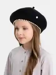 Черный теплые береты на осень, береты для девочек с бусинами, 7-10 лет