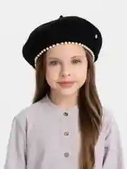 Черный теплые береты на осень, береты для девочек с бусинами, 7-10 лет