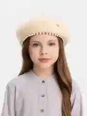 Молочный теплые береты на осень, береты для девочек с бусинами, 7-10 лет