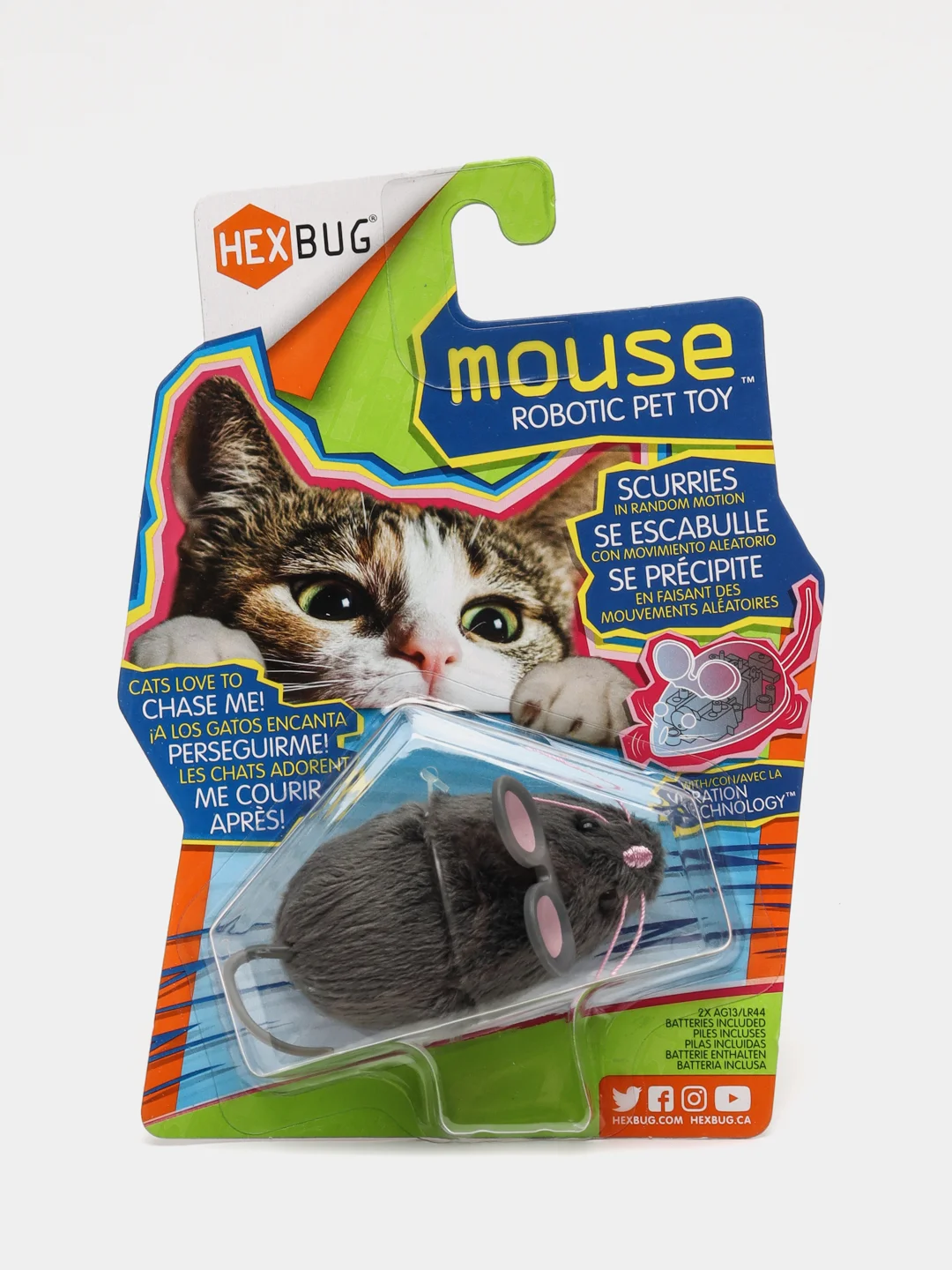 Игрушка для кошек интерактивная, микроробот HEXBUG "Мышка Грей", серая, 6.5х4х2.8см