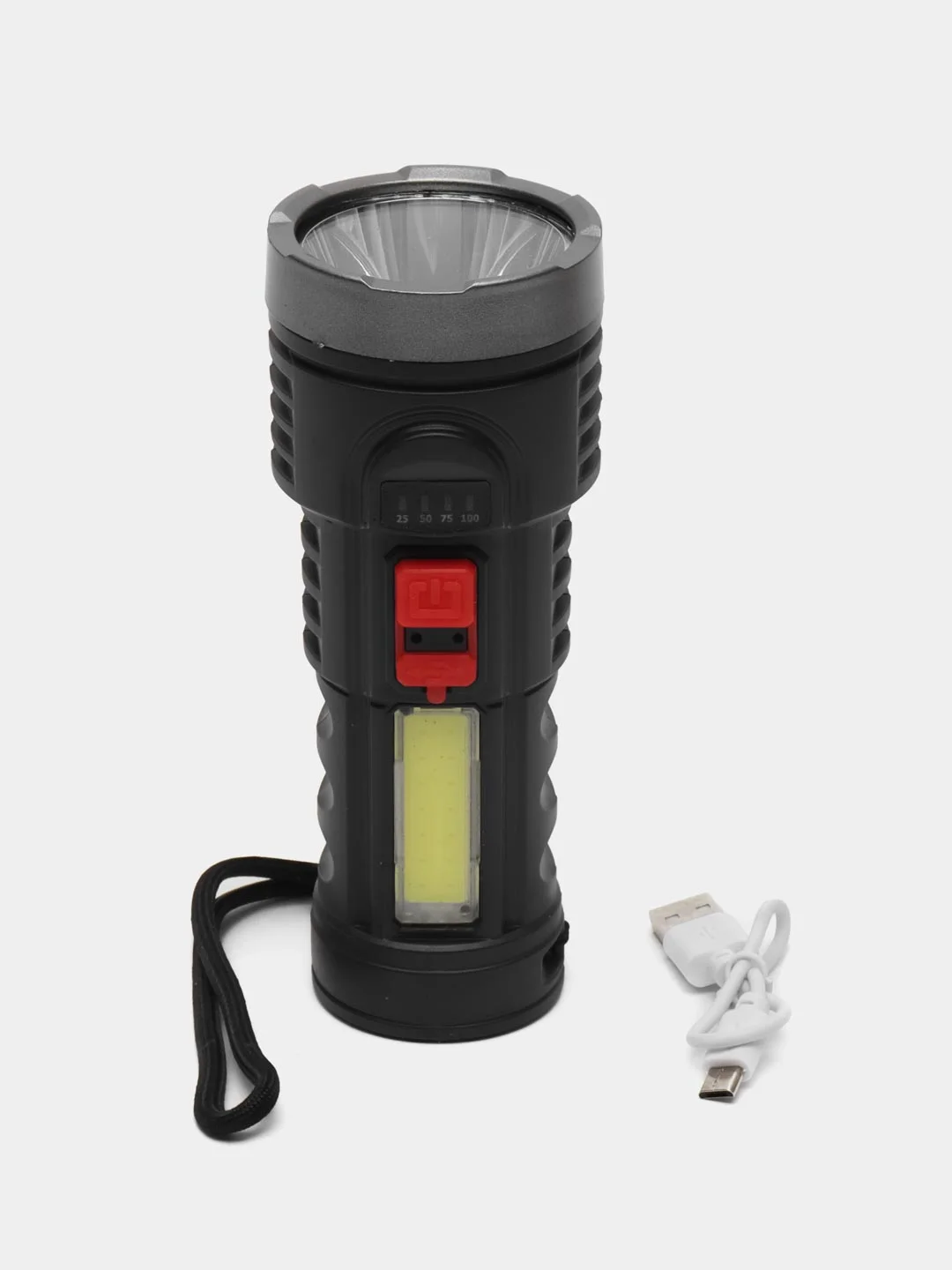 Фонарь ручной, аккумуляторный, 1.5 и 3 Вт, 1200 мАч, USB, COB, 4 режима
