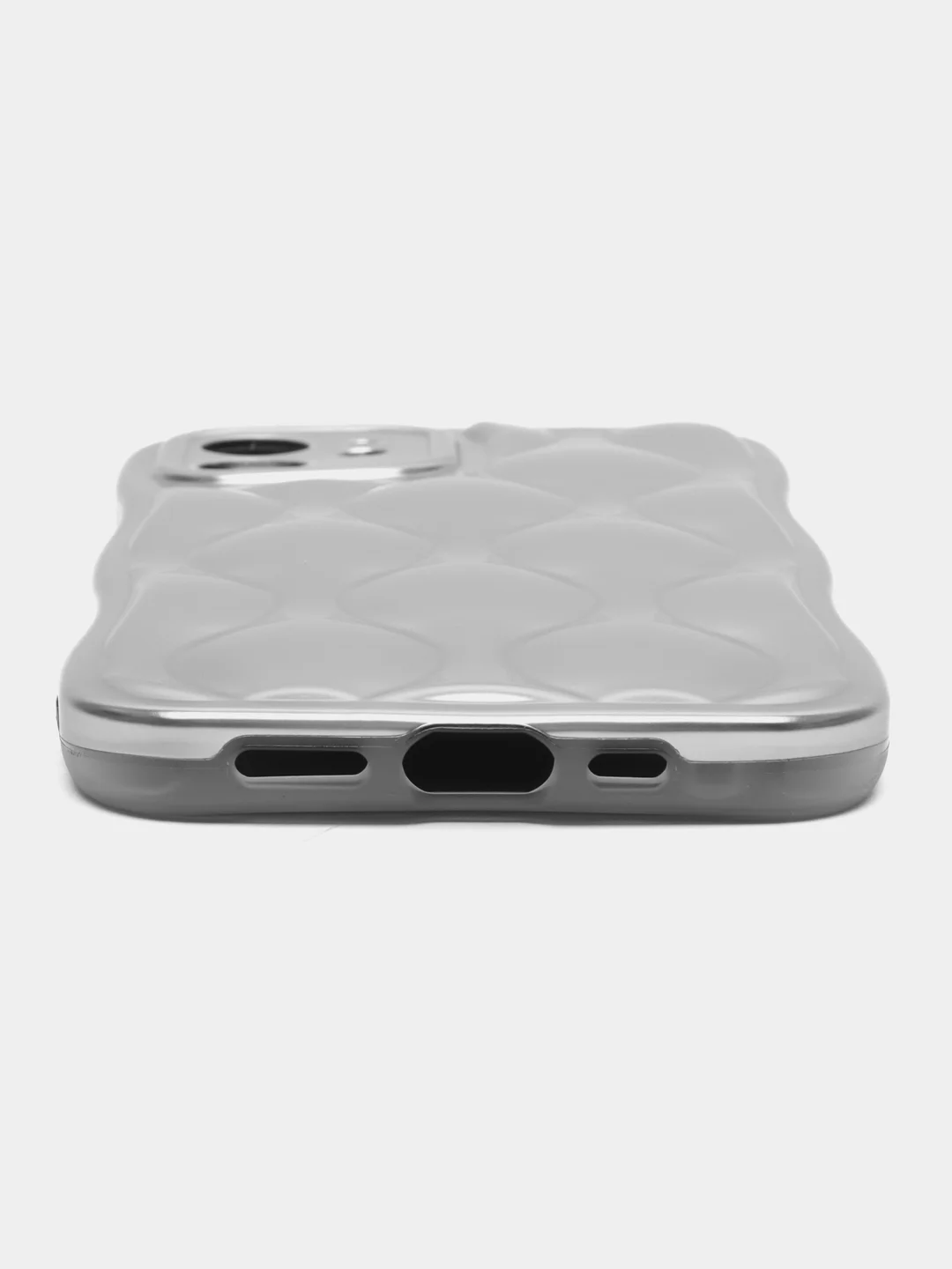 Рельефный чехол для iPhone 11, 12, 12 Pro, 13, 13 Pro, 14, 14 Pro, серебристый, мягкий