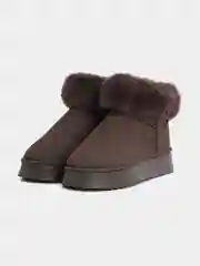 Черный угги женские на платформе, короткие, с мехом