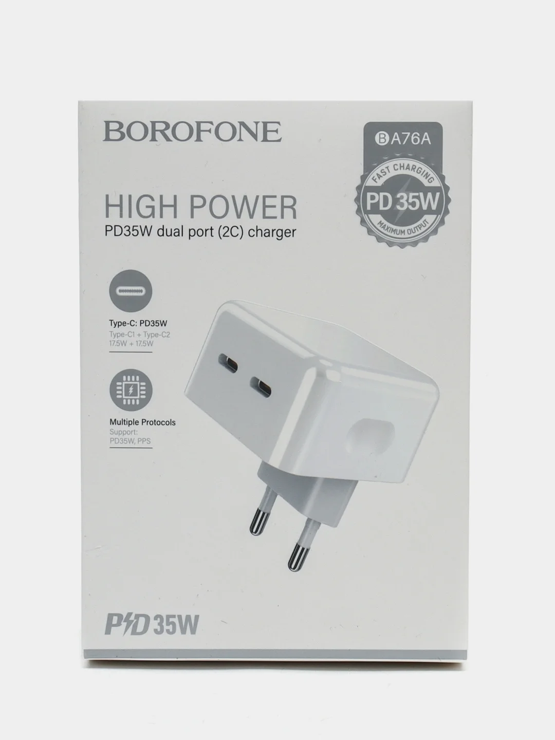 Белый сетевое зарядное устройство Borofone BA76A, 35W, 2 выхода Type-C