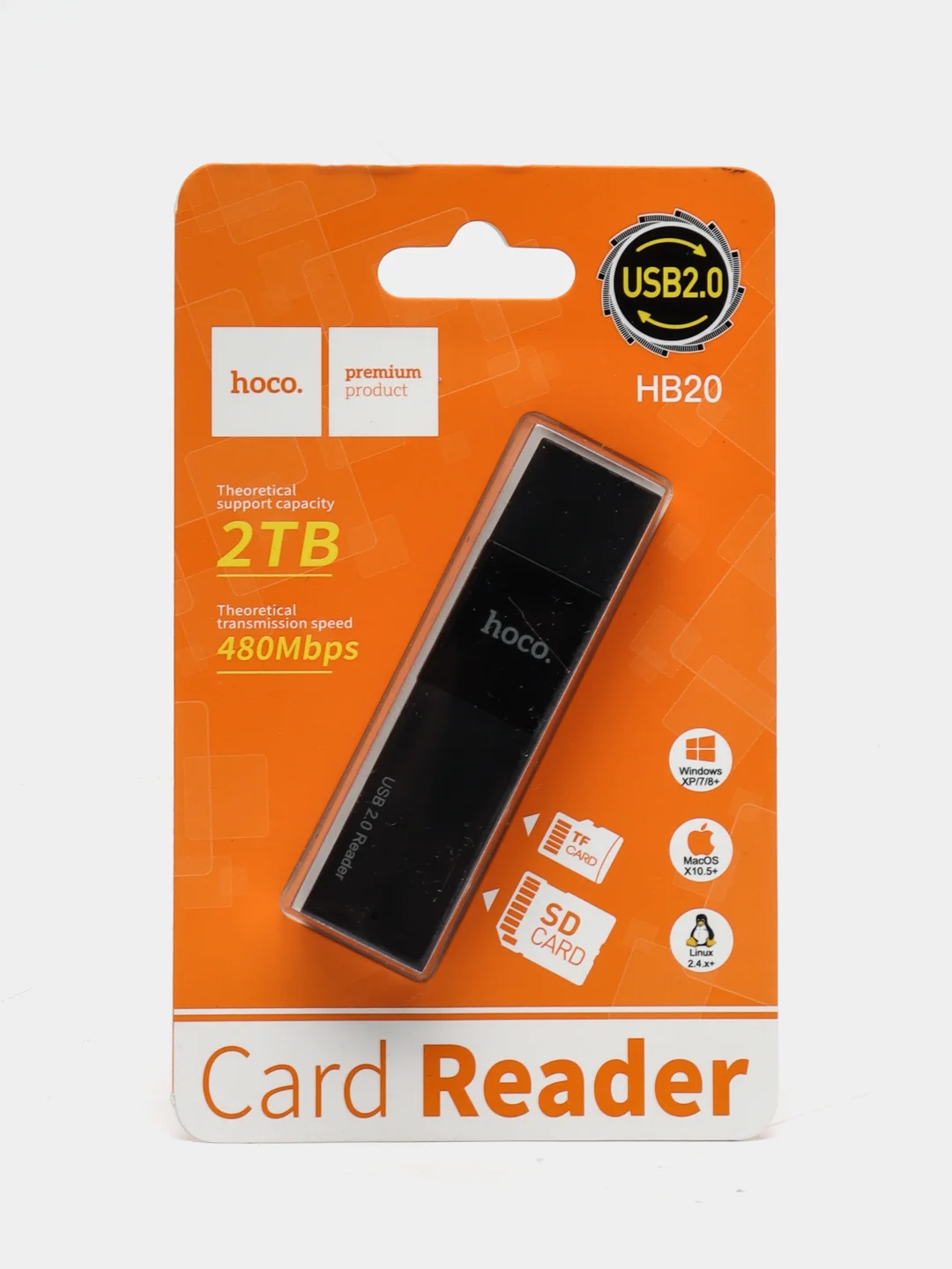 Черный адаптер-переходник Hoco HB20, HB22, картридер USB, TF, Micro SD