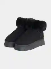 Черный угги женские на платформе, короткие, с мехом