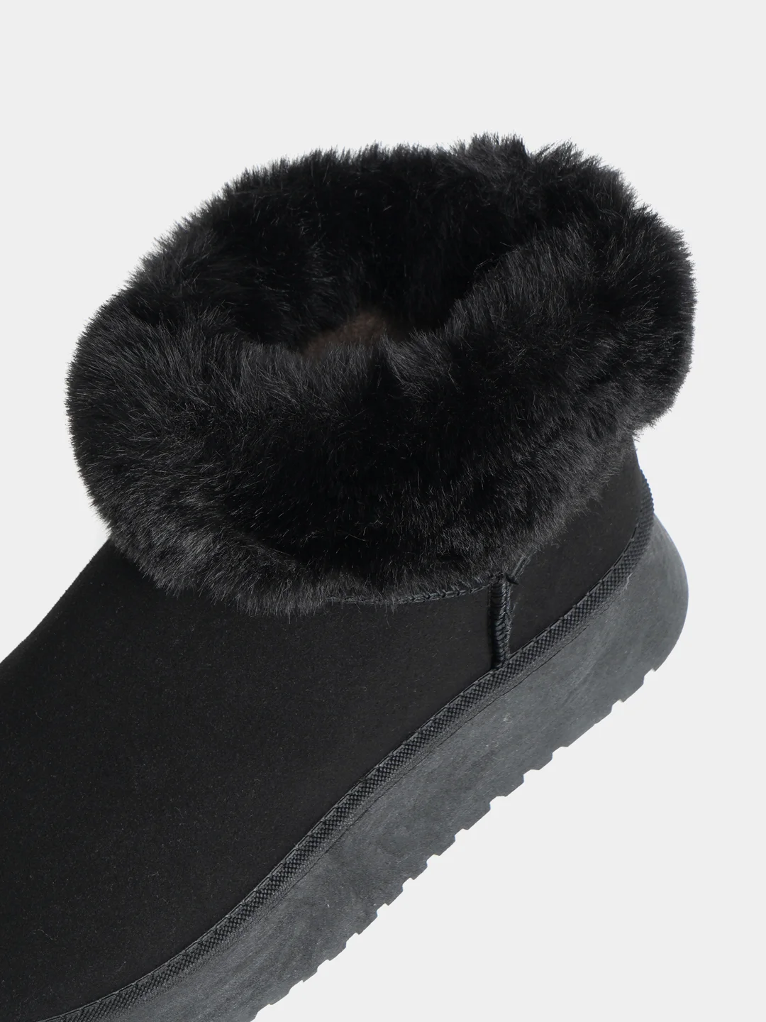 Черный угги женские на платформе, короткие, с мехом