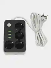 Хром сетевой фильтр-удлинитель, с USB разъёмами, 2 метра, с заземлением