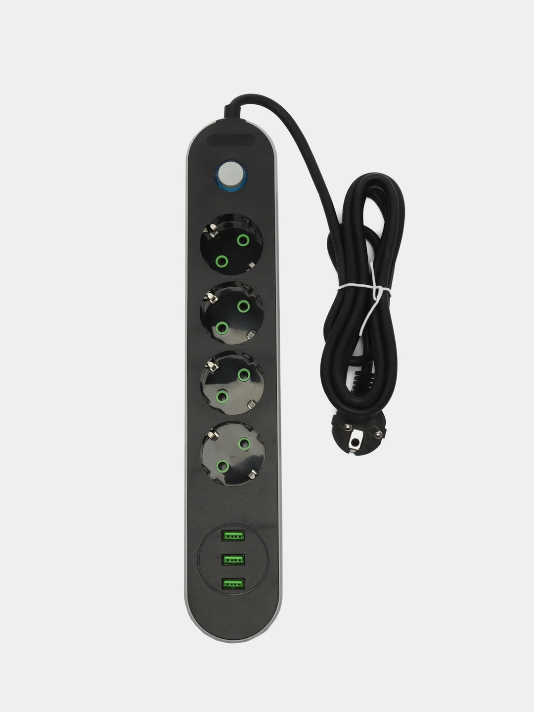 Черный сетевой фильтр-удлинитель, с USB разъёмами, 2 метра, с заземлением