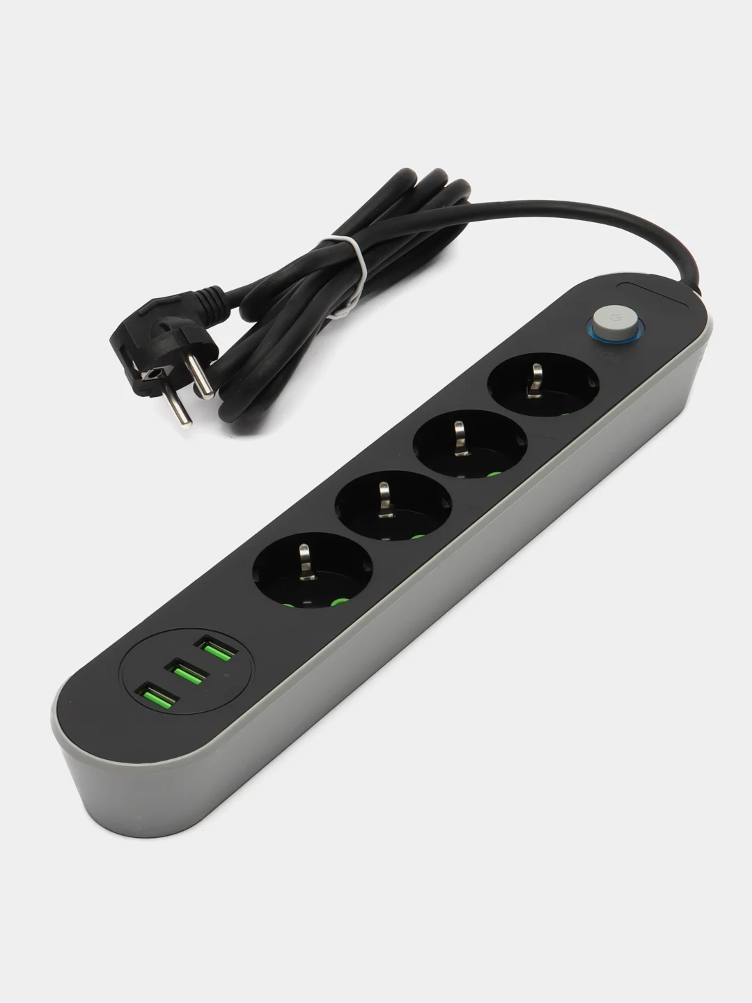 Черный сетевой фильтр-удлинитель, с USB разъёмами, 2 метра, с заземлением