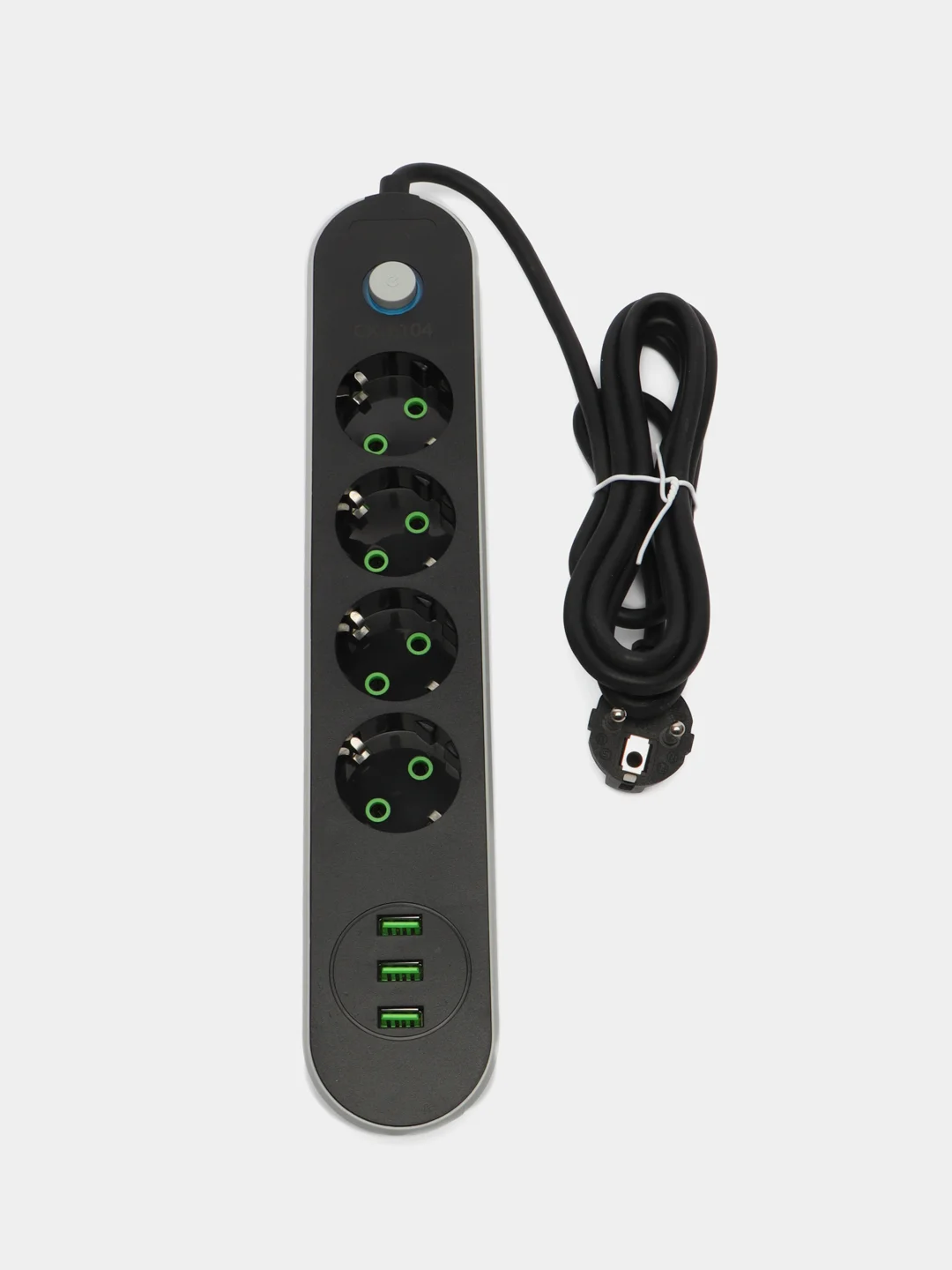 Черный сетевой фильтр-удлинитель, с USB разъёмами, 2 метра, с заземлением