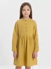 Горчичный платье детское, стойка воротник