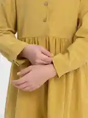 Горчичный платье детское, стойка воротник