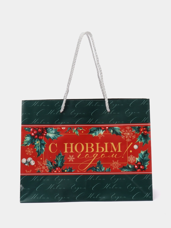 Подарочный новогодний пакет, бумажный, 23 х 18 х 10
