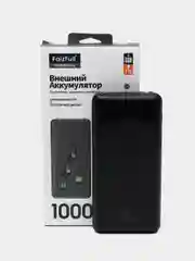 Черный внешний аккумулятор с встроенными проводами , 10000 мАч, повербанк портативный