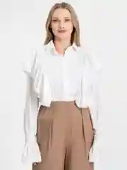 Молочный рубашка женская с воланами