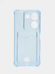 Голубой чехол для Tecno Camon 20 / 20 Pro, Техно Камон 20 Про, прозрачный, с карманом для карты