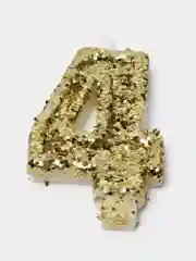 Золотой свеча в торт "Блестки", 2 вида, цифра: 0, 1, 2, 3, 4, 5, 6, 7, 8, 9, х 6.5 см