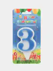 Свеча-цифра для торта "3", синяя