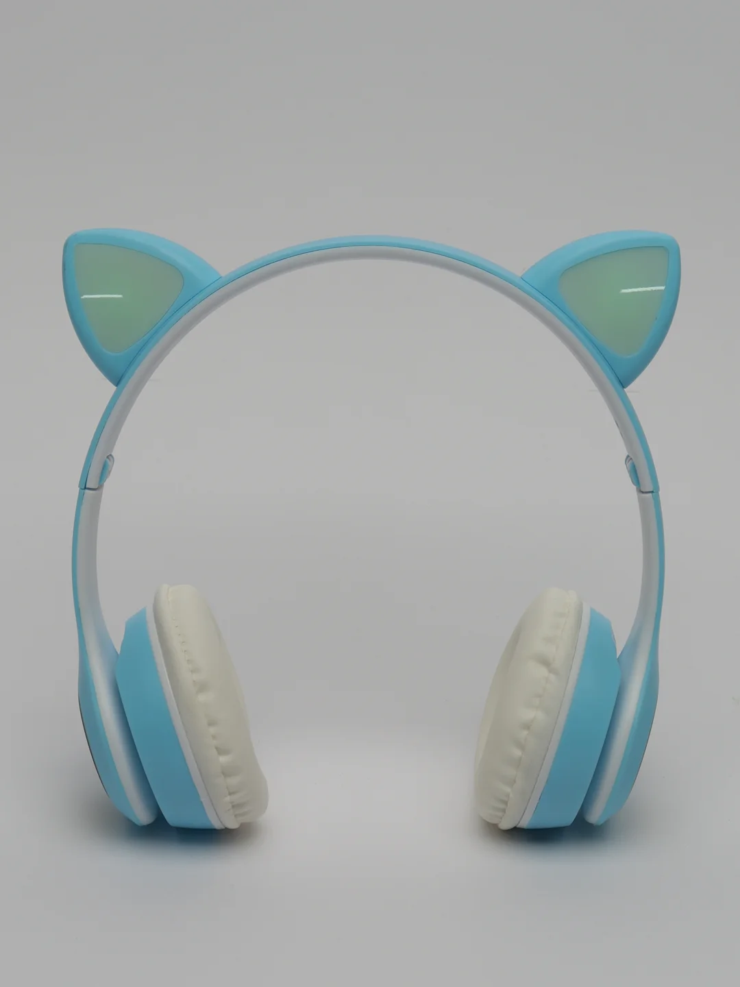 Голубой наушники беспроводные/проводные детские, Bluetooth, с кошачьими светящимися ушками