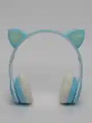 Голубой наушники беспроводные/проводные детские, Bluetooth, с кошачьими светящимися ушками