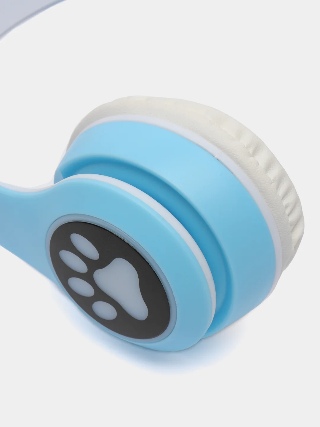 Голубой наушники беспроводные/проводные детские, Bluetooth, с кошачьими светящимися ушками