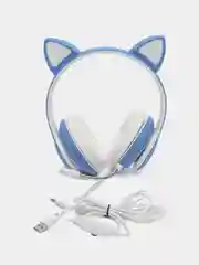 Синий наушники беспроводные/проводные детские, Bluetooth, с кошачьими светящимися ушками