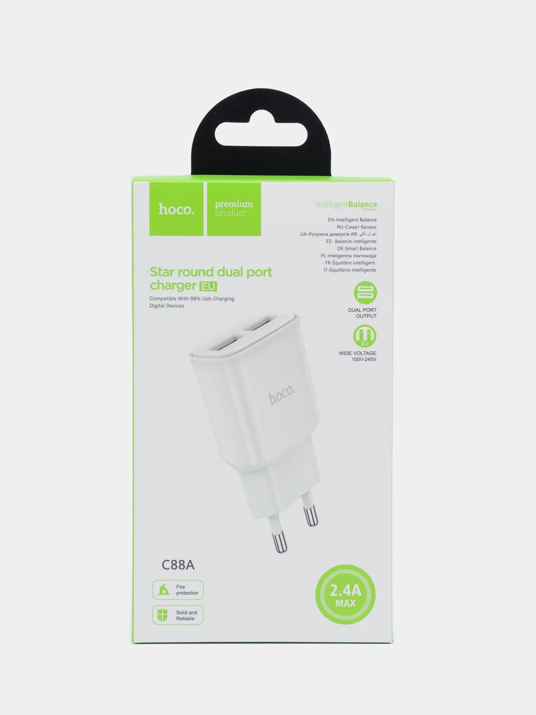 Белый сетевое зарядное устройство HOCO C88A, 2.4А, USB x 2
