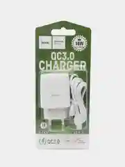 Белый сетевое зарядное устройство Hoco C72Q, быстрая зарядка, micro USB, Type-C, 18A