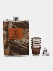 Бежевый подарочный набор, мужской: фляга с рюмками