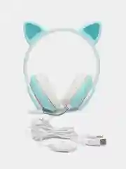 Голубой наушники беспроводные/проводные детские, Bluetooth, с кошачьими светящимися ушками