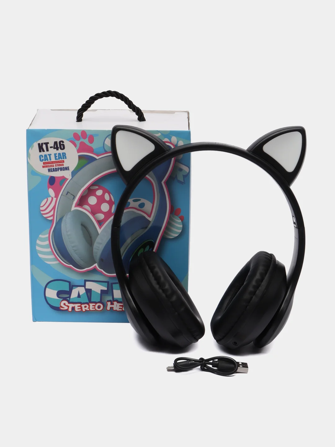 Угольный наушники беспроводные/проводные детские, Bluetooth, с кошачьими светящимися ушками
