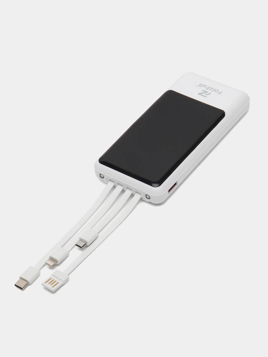 Белый внешний аккумулятор, Power Bank, со встроенными проводами, Lightning, Type-C