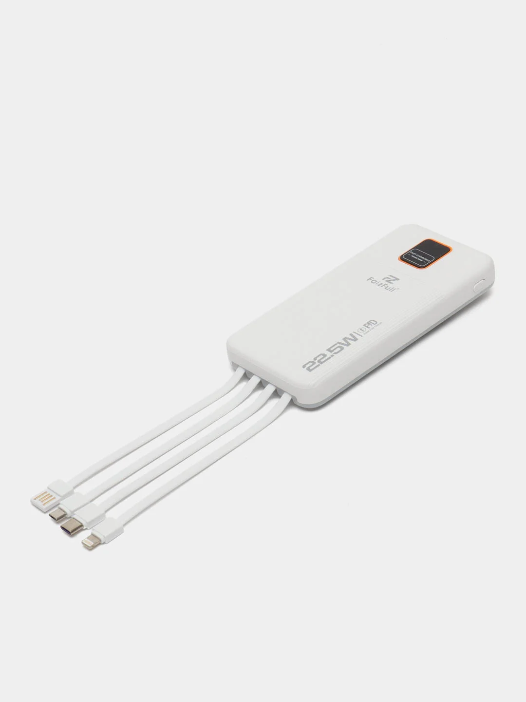 Белый power Bank, Повербанк с быстрой зарядкой, со встроенными кабелями, Lightning, Type-C