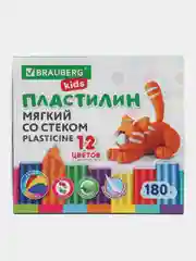 Пластилин мягкий восковой BRAUBERG KIDS, 12 цветов, 180 г, со стеком