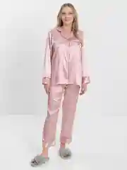 Розовый пижама со штанами, атласная