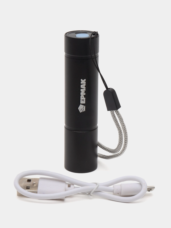 ЕРМАК фонарик, LED + COB, 400 мАч, USB кабель, 2 х 2 х 8,6 см, 3 режима